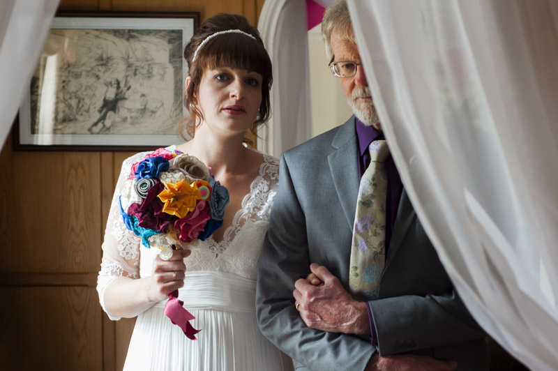  Bride with father at Leeford place wedding by Sussex wedding photographer James Robertshaw
