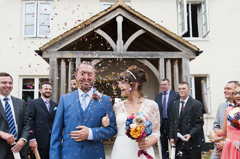Confetti at Leeford place wedding by Sussex photographer James Robertshaw