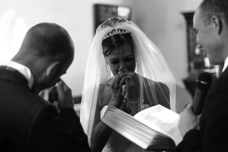Tears from couple during wedding ceremony