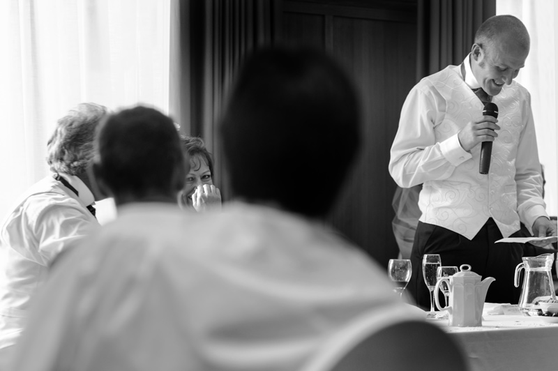 Groom speech at Cooden Beach Hotel wedding reception by Sussex wedding photographer James Robertshaw