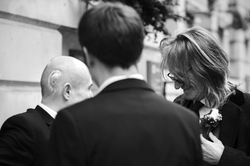 Groom and father outside just before Camden Town Hall wedding