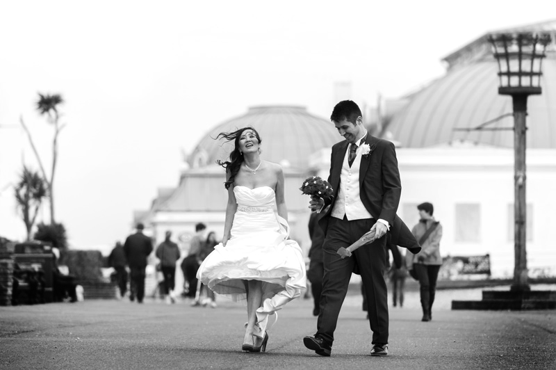 Newleyweds walking down Worthing seafront