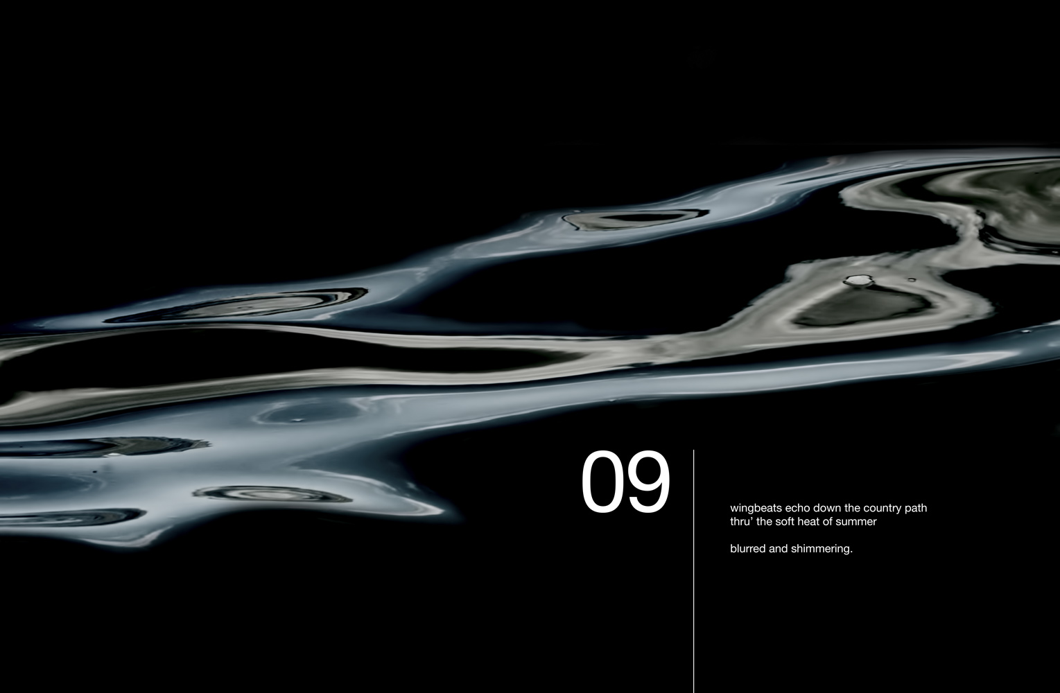 Abstract seascape with text: 09 wingbeats echo down the country path thru' the soft heat of summer blurred and shimmering.